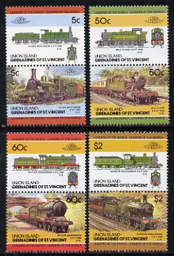 St Vincent - Union Island 1985 Locomotives #3 (Leaders of the World) set of 8 unmounted mint, stamps on railways