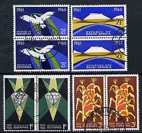 South Africa 1966 Fifth Anniversary of Republic set of 4 bi-lingual pairs fine used SG 262-5, stamps on minerals, stamps on food, stamps on birds, stamps on mountains
