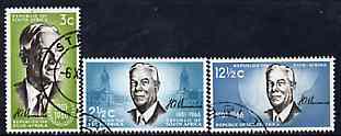 South Africa 1966 Verwoerd Commemoration set of 3 fine used SG 266-8, stamps on personalities