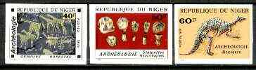 Niger Republic 1976 Archaeology set of three IMPERF unmounted mint as SG 654-56, stamps on dinosaurs, stamps on archaeology, stamps on animals