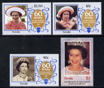 Tuvalu 1986 Queen's 60th Birthday set of 4 unmounted mint, SG 381-84, stamps on royalty, stamps on 60th birthday