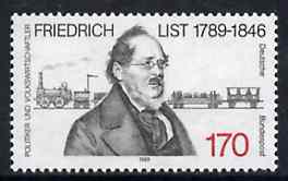 Germany - West 1989 Birth Cent of Friedrich List (Economist) unmounted mint SG 2285, stamps on railways, stamps on personalities, stamps on economics