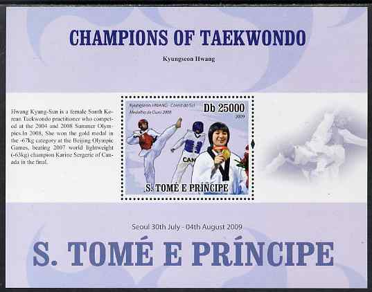 St Thomas & Prince Islands 2009 Taekwondo - Hwang perf s/sheet (English Text) unmounted mint, stamps on sport, stamps on martial arts, stamps on taekwondo
