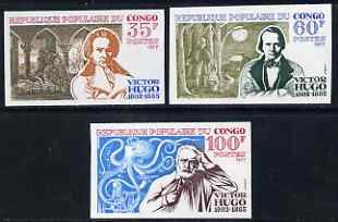 Congo 1977 175th Birth Anniversary of Victor Hugo set of 3 IMPERF unmounted mint as SG 575-77, stamps on literature, stamps on marine life
