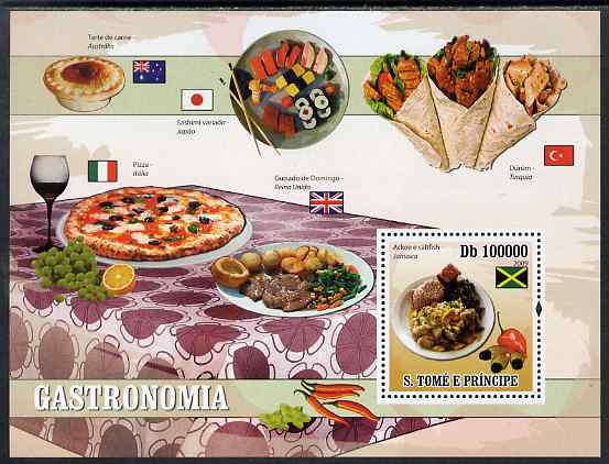 St Thomas & Prince Islands 2009 Dishes of the World - Saltfish perf s/sheet unmounted mint, stamps on food, stamps on flags