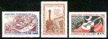Chile 1972 Tourism Year of the Americas set of 3 unmounted mint, SG 702-4*, stamps on tourism, stamps on fish, stamps on fruit, stamps on music, stamps on costumes, stamps on americana