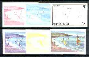 Montserrat 1986 Sailing & Windsurfing 70c (from Tourism set) set of 6 imperf progressive proofs comprising the 4 individual colours plus 2 & 3-colour composites, as SG 71..., stamps on sailing, stamps on wind surfing, stamps on tourism