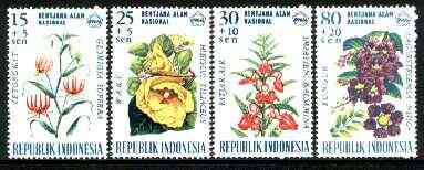 Indonesia 1966 National Disaster Fund - Flowers set of 4 unmounted mint, SG 1113-16*, stamps on flowers, stamps on disasters