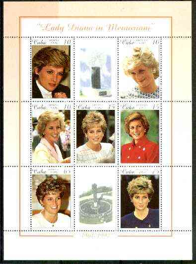 Cuba 1999 Princess Diana Memorial perf sheetlet containing 7 values plus 2 labels unmounted mint, stamps on royalty, stamps on diana