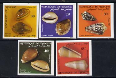 Djibouti 1985 Shells SG 959-63 imperf set of 5 from limited printing unmounted mint, stamps on marine-life     shells