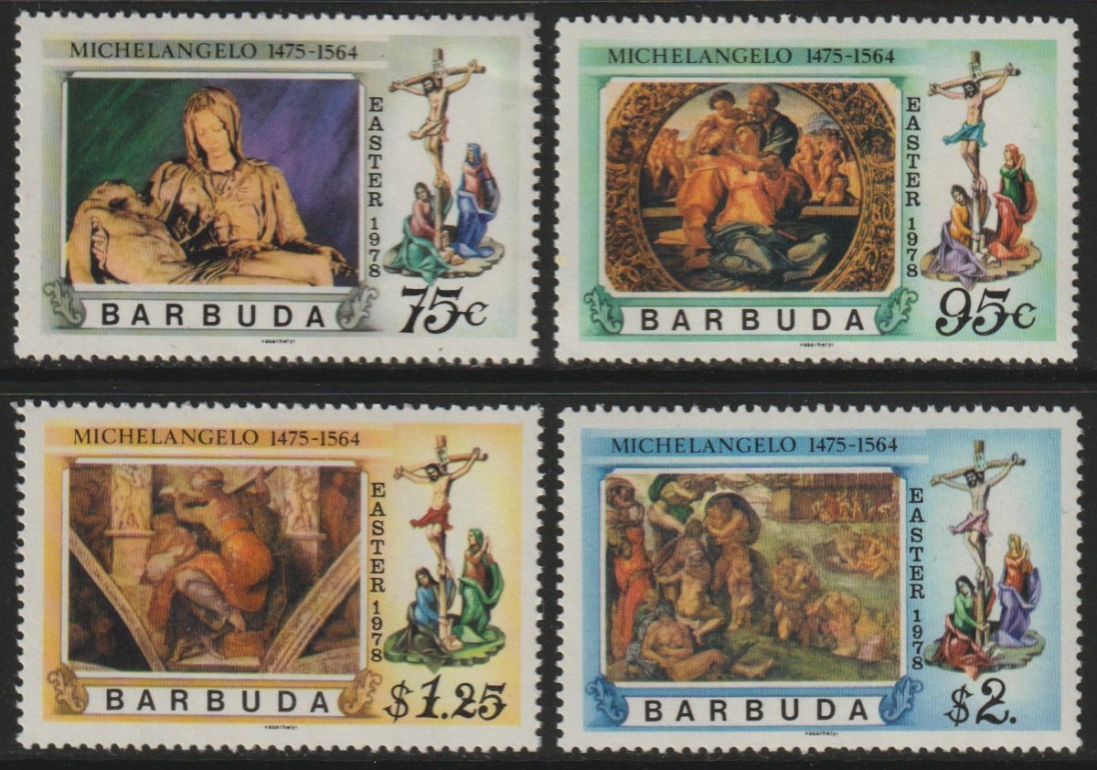 Barbuda 1978 Easter works by Michelangelo set of 4 unmounted mint, SG 390-3, stamps on arts, stamps on easter, stamps on religion, stamps on renaissance