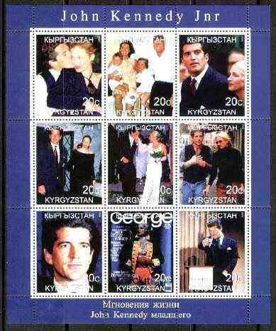 Kyrgyzstan 1999 John Kennedy Jnr perf sheetlet containing complete set of 9 values unmounted mint, stamps on , stamps on  stamps on personalities, stamps on kennedy