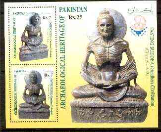 Pakistan 1997 Archaeological Heritage (Statues of Buddha) m/sheet unmounted mint with China 99 imprint, stamps on , stamps on  stamps on statues, stamps on buddha, stamps on religion, stamps on archaeology, stamps on stamp exhibitions, stamps on  stamps on buddhism
