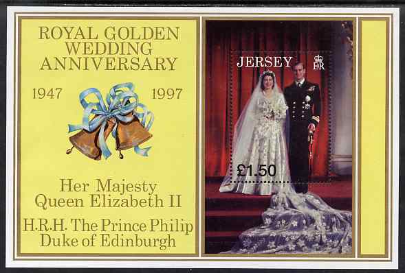 Jersey 1997 Golden Wedding of QEII & Prince Philip perf m/sheet unmounted mint SG MS842, stamps on royalty