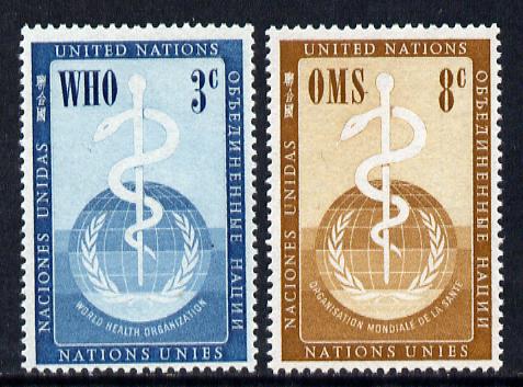 United Nations (NY) 1956 World Health Organisation set of 2 unmounted mint, SG 43-44, stamps on united nations, stamps on  who , stamps on medical