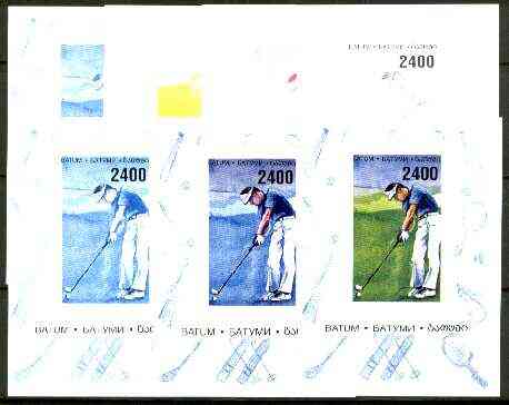 Batum 1996 Sports - Golf 2400 value sheetlet - the set of 7 imperf progressive proofs comprising the 4 individual colours, plus 2, 3 and all 4-colour composites unmounted mint, stamps on sport, stamps on golf