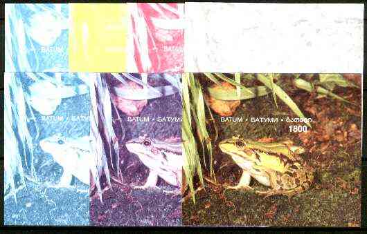 Batum 1997 Frogs souvenir sheet (1800 value) - the set of 7 imperf progressive proofs comprising the 4 individual colours, plus 2, 3 and all 4-colour composites unmounted..., stamps on amphibians, stamps on frogs