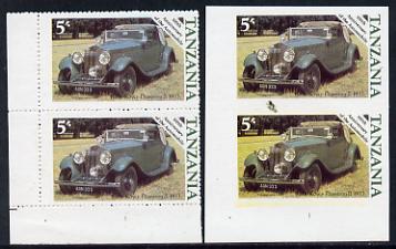 Tanzania 1986 Centenary of Motoring 5s Rolls Royce Phantom in unmounted mint imperf marginal pair (SG 457) plus normal pair, stamps on cars, stamps on rolls-royce