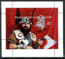 Shetland Islands 19?? The Vikings perf souvenir sheetl (\A31 value) overprinted SPECIMEN, scarce with very few produced for publicity purposes, unmounted mint, stamps on vikings, stamps on costumes