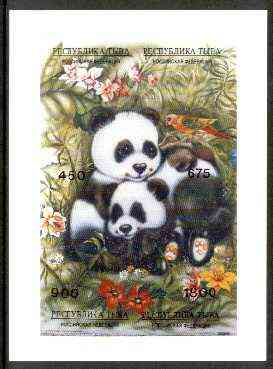 Touva 1995 Pandas composite imperf sheet containing complete perf set of 4, stamps on animals, stamps on bears