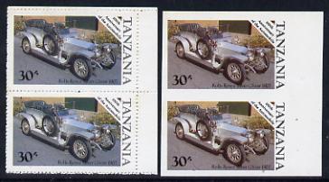 Tanzania 1986 Centenary of Motoring 30s Rolls Royce Silver Ghost in unmounted mint imperf marginal pair (SG 459) plus normal pair, stamps on cars     rolls-royce