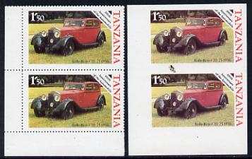 Tanzania 1986 Centenary of Motoring 1s50 Rolls Royce 20/25 in unmounted mint imperf marginal pair (SG 456) plus normal pair, stamps on cars     rolls-royce