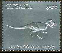 Guyana 1994 Jurassic Period #2 $300 perf and embossed in silver foil from a limited numbered edition unmounted mint, stamps on dinosaurs