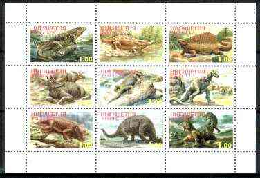 Ingushetia Republic 1999 Dinosaurs perf sheetlet containing complete set of 9 values unmounted mint, stamps on dinosaurs