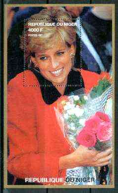 Niger Republic 1999 Princess Diana perf souvenir sheet (Diana holding bouquet) unmounted mint, stamps on royalty, stamps on diana