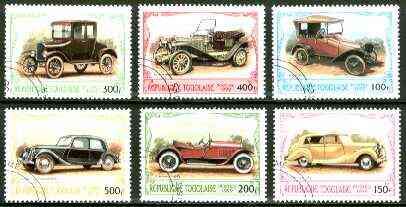 Togo 1999 Classic Cars complete set of 6 values fine cto used*, stamps on cars, stamps on ford, stamps on packard, stamps on peugeot, stamps on citroen, stamps on stutz, stamps on rolls royce