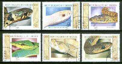 Benin 1999 Snakes complete perf set of 6 values fine cto used*, stamps on reptiles, stamps on snakes, stamps on snake, stamps on snakes, stamps on 