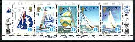 Solomon Islands 1986 Americas Cup Yachting Championship, m/sheet #10 (of 10) comprising 5 values, unlisted by SG (the set of 10 m/sheets represent the complete set of 50 ..., stamps on ships, stamps on yachts, stamps on sailing, stamps on sport, stamps on maps