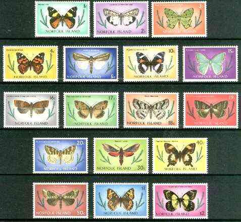 Norfolk Island 1976 Butterflies def set of 17 values complete unmounted mint, SG 179-95*, stamps on butterflies