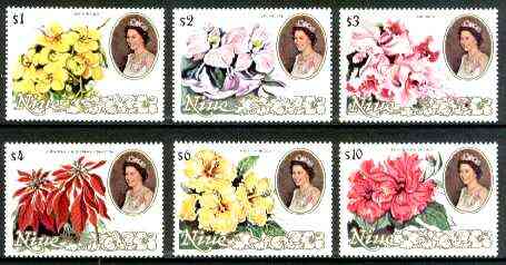 Niue 1981 Flowers (1st series) set of 6 high values ($1 to $10) unmounted mint, SG 405-410, stamps on flowers