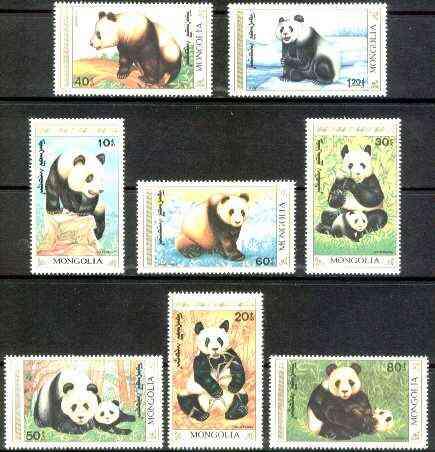 Mongolia 1990 The Giant Panda complete set of 8 unmounted mint, SG 2129-36*, stamps on animals, stamps on pandas, stamps on bears