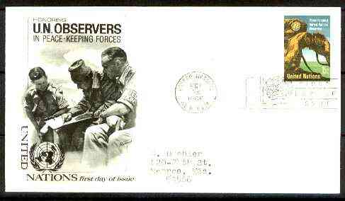 United Nations (NY) 1966 UN Military Observers 15c on illustrated cover with first day cancel, stamps on united nations, stamps on peacer