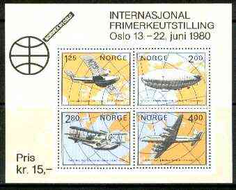 Norway 1979 Norwex 80 Int Stamp Exhibition (Arctic Aviation) m/sheet unmounted mint, SG MS 847, stamps on stamp exhibitions, stamps on aviation, stamps on douglas, stamps on flying boats, stamps on airships