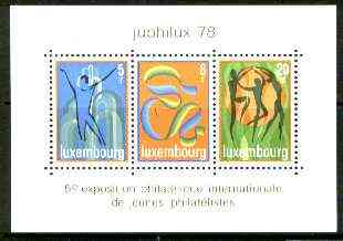 Luxembourg 1978 'Juphilux 78' Junior Int Stamp Exhibition m/sheet unmounted mint, SG MS 1003, stamps on , stamps on  stamps on stamp exhibitions, stamps on dancing