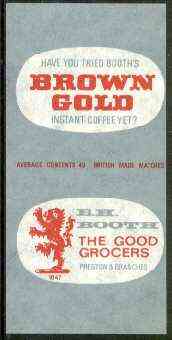 Match Box Labels - Brown Gold Instant Coffee 'All Round the Box' matchbox label in superb unused condition, stamps on coffee, stamps on drink
