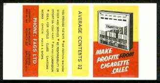 Match Box Labels - Make Profits from Cigarette Sales All Round the Box matchbox label in superb unused condition, stamps on tobacco, stamps on advertising