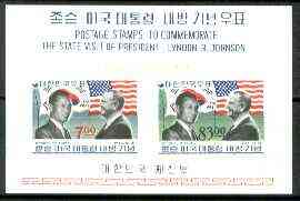 South Korea 1966 President Johnson's Visit to Korea imperf m/sheet unmounted mint, SG MS 669, stamps on constitutions, stamps on flags