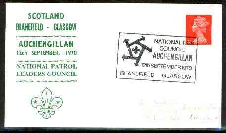 Great Britain 1970 Commemorative cover for Auchengillan National Patrol Leaders Council with special illustrated cancel, stamps on scouts