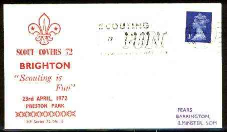 Great Britain 1972 Commemorative cover for Brighton Scout Covers 72 with special 'Scouting is Fun' cancel, stamps on scouts