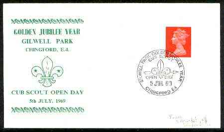 Great Britain 1969 Commemorative cover for Gilwell Park Golden Jubilee with special 'Cub Scout Open Day' cancel, stamps on scouts