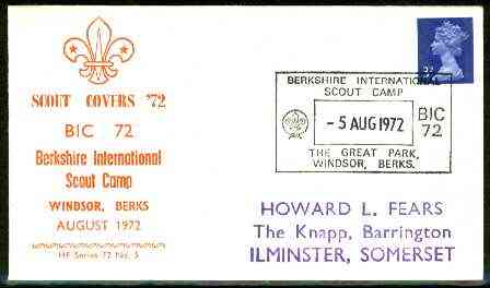 Great Britain 1972 Commemorative cover for Berkshire International Scout Camp with special illustrated cancel, stamps on scouts