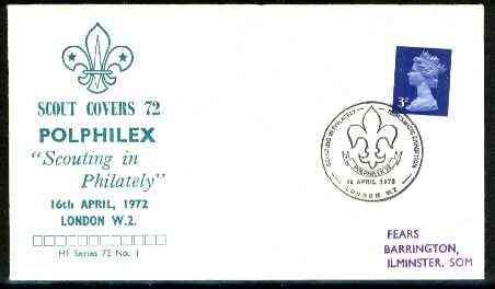 Great Britain 1972 Commemorative cover for Polphilex 'Scouting in Philately' with special illustrated cancel, stamps on scouts, stamps on stamp exhibitions