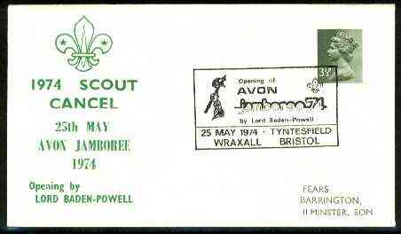 Great Britain 1974 Commemorative cover for Avon Jamboree with special illustrated cancel, stamps on scouts