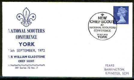 Great Britain 1972 Commemorative cover for York National Scouters Conferencee with special New Chief Scout cancel, stamps on scouts