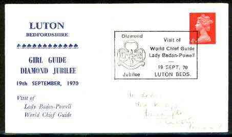 Great Britain 1970 Commemorative cover for Luton Girl Guide Diamond Jubilee with special illustrated Visit of Lady Baden-Powell cancel, stamps on scouts, stamps on guides
