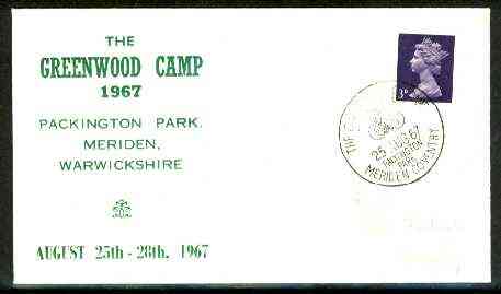 Great Britain 1967 Commemorative cover for Greenwood Camp with special illustrated first day cancel, stamps on , stamps on  stamps on scouts